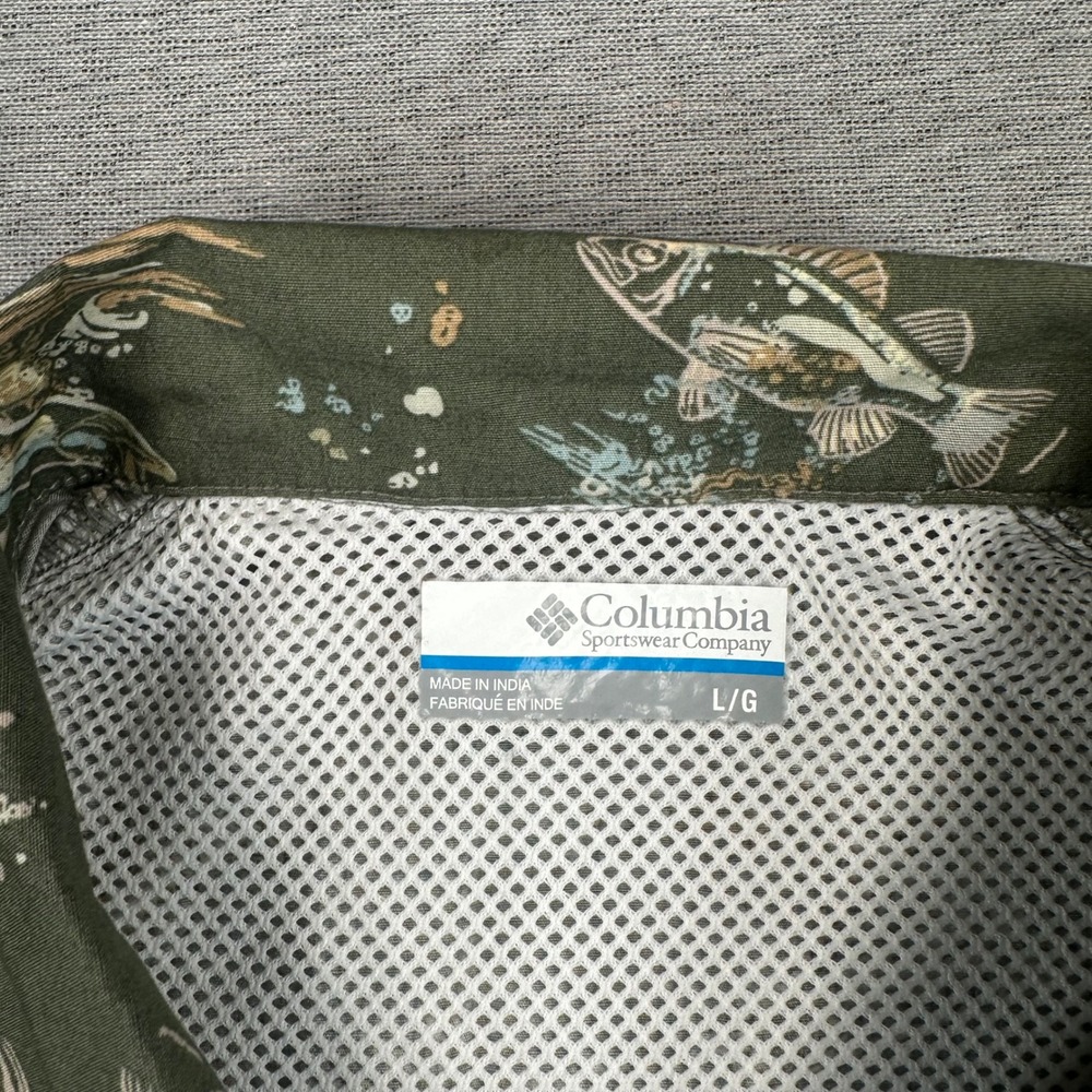 Columbia PFG Shirt Mens Large Olive Green Trollers Best Fish AOP Print NWT - Picture 3 of 11